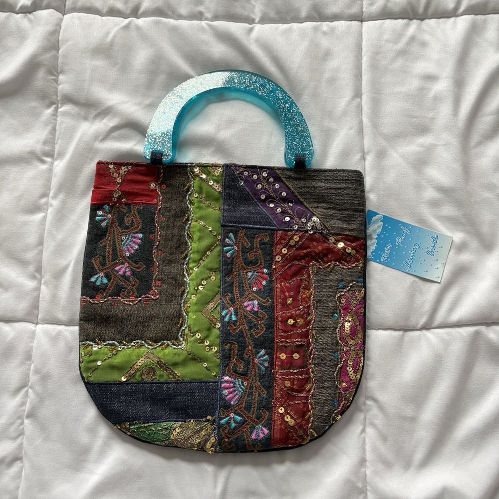 NWT Vintage 90s Purse Handbag Colorful Cloth Beaded Hippie Boho Fairy Whimsy Y2K